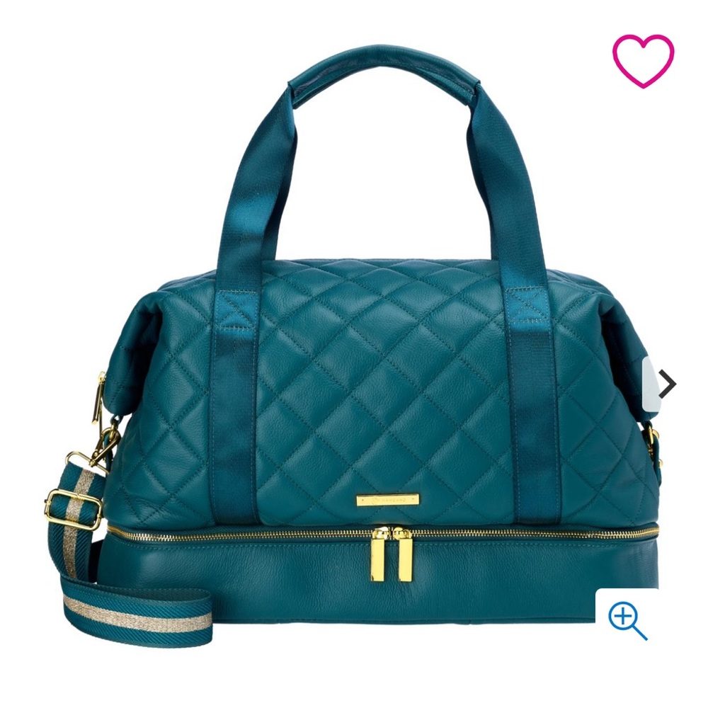 Joy Mangano Teal Quilted Travel Bag with Gold Accents